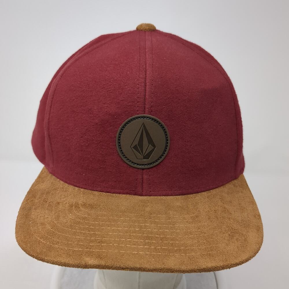 Volcom Snapback Hat Red One Size Colorblock Leath… - image 2